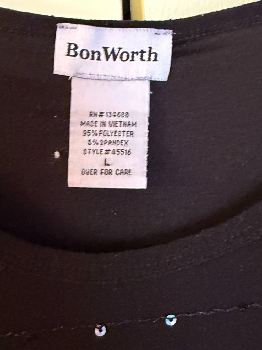 Vintage BonWorth Black ¾ Length Sleeve Casual Top - Picture 2 of 6
